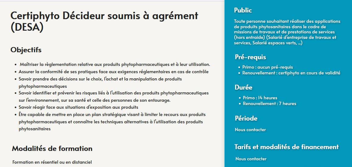 certiphyto décideur DESA - centre de formation Toulouse Auzeville