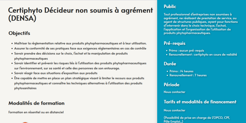 certiphyto décideur DENSA - centre de formation Toulouse Auzeville