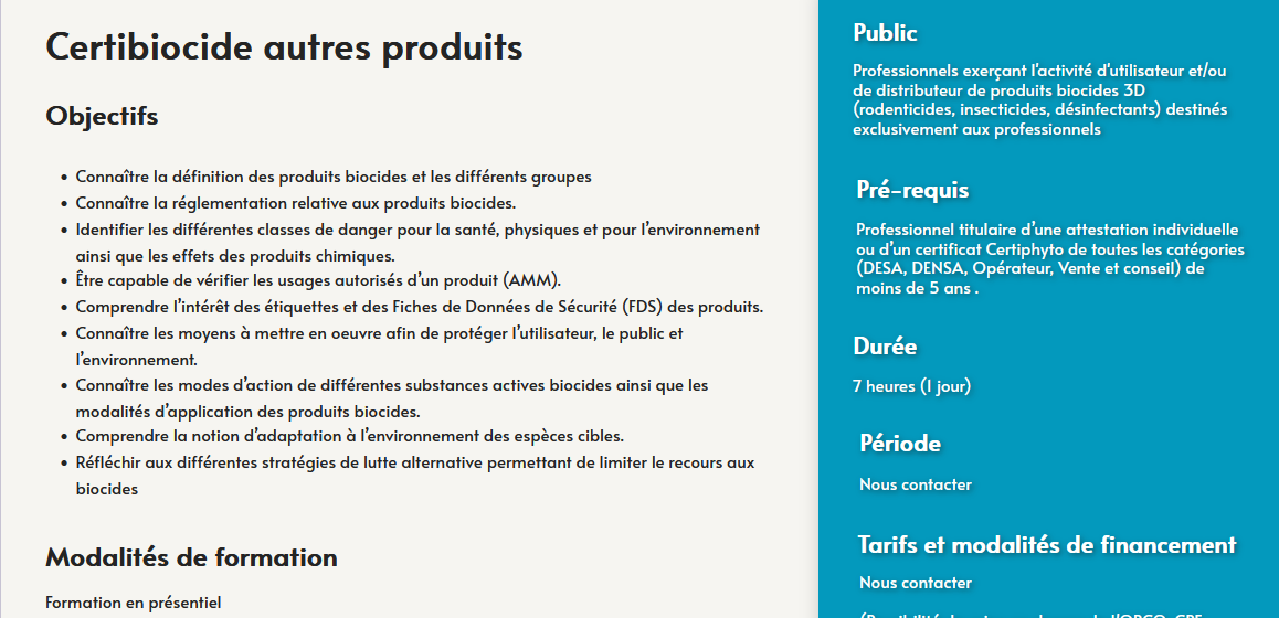 formation certibiocide autres produits - centre de formation toulouse auzeville