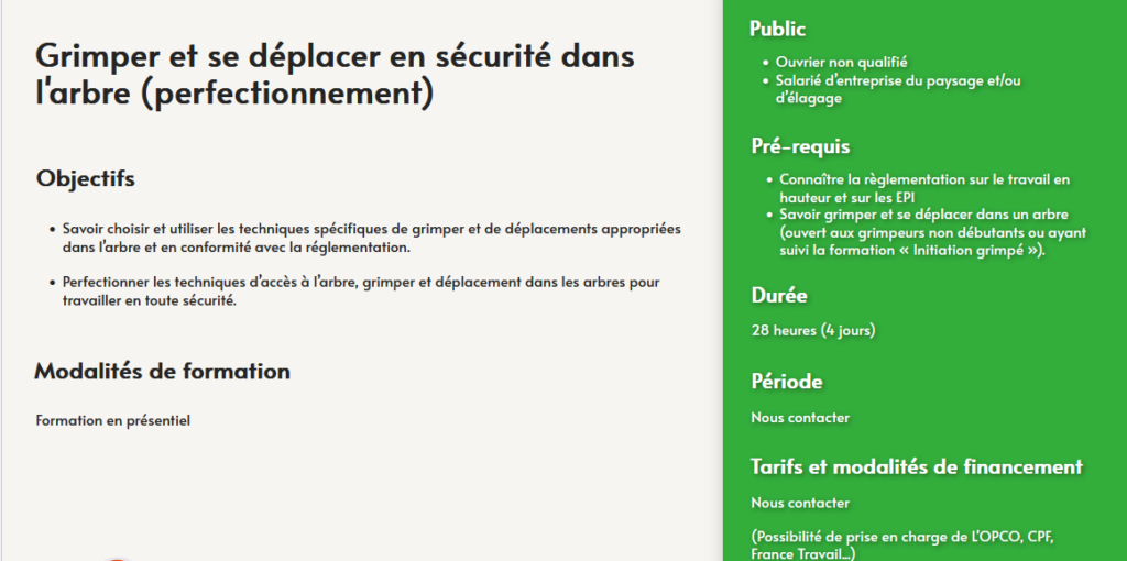 formation grimper et se déplacer en sécurité dans les arbres perfectionnement  - centre de formation Toulouse Auzeville