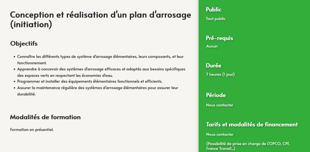 formation conception realisation plan arrosage- espaces verts- centre de formation Toulouse Auzeville