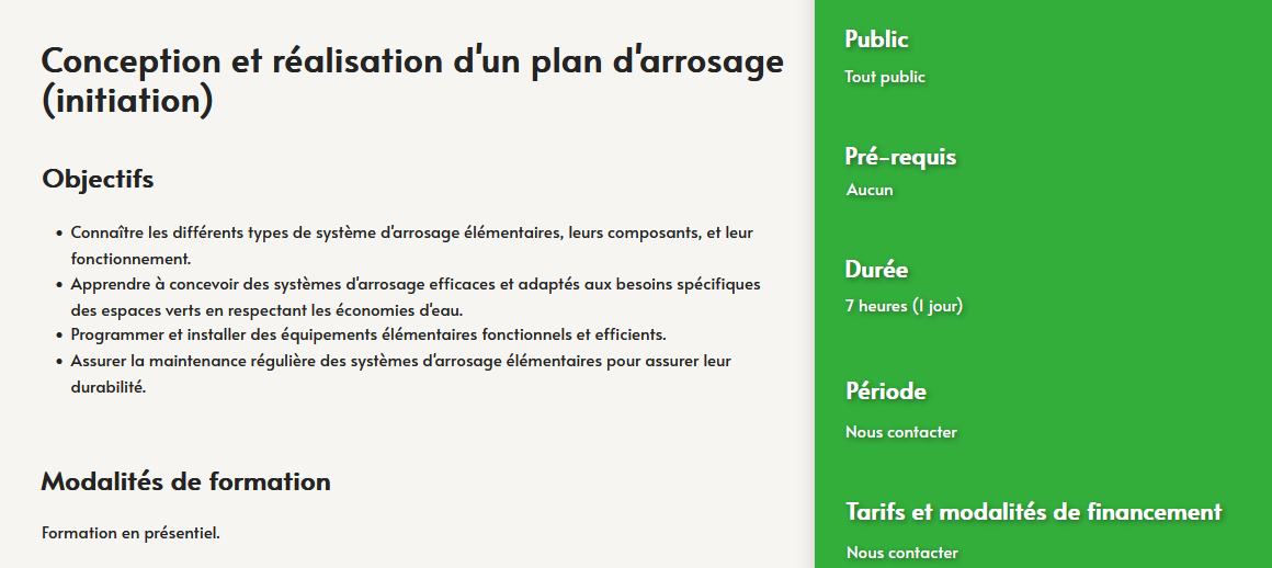 formation conception realisation plan arrosage- espaces verts- centre de formation Toulouse Auzeville