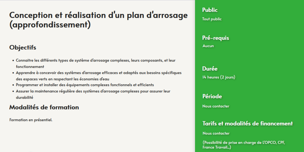 formation conception realisation plan arrosage approfondissement - espaces verts- centre de formation Toulouse Auzeville