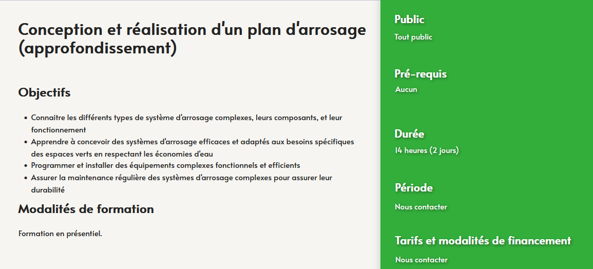 formation conception realisation plan arrosage approfondissement - espaces verts- centre de formation Toulouse Auzeville
