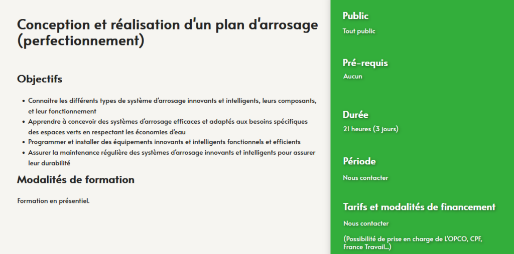 formation conception realisation plan arrosage perfectionnement- espaces verts- centre de formation Toulouse Auzeville