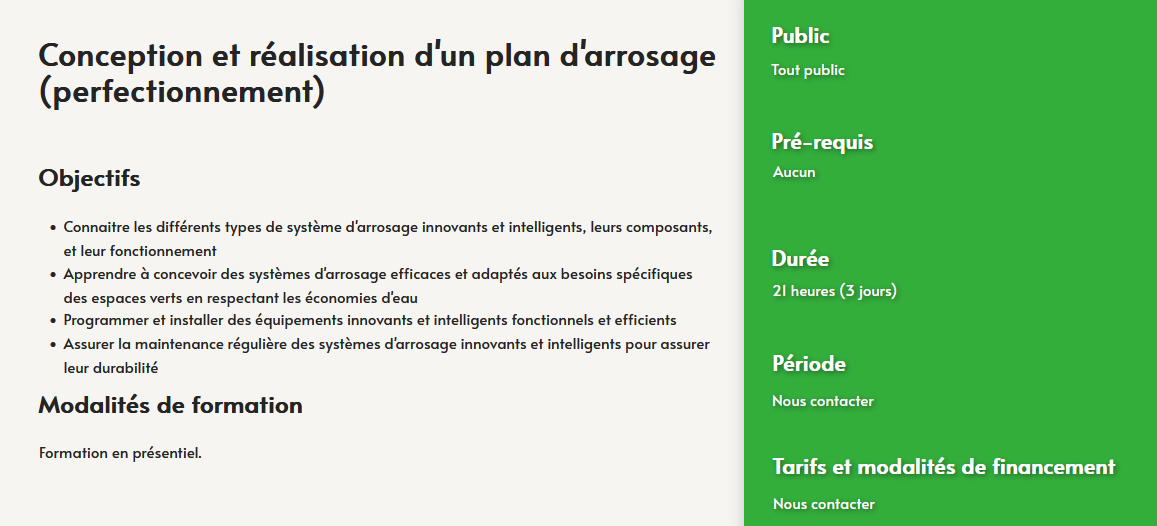 formation conception realisation plan arrosage perfectionnement- espaces verts- centre de formation Toulouse Auzeville