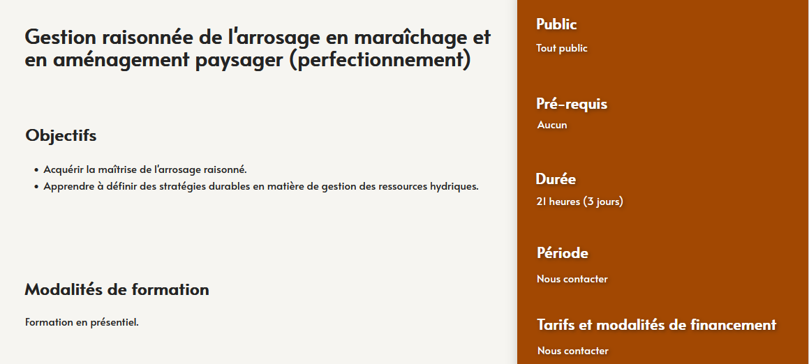 formation gestion arrosage maraichage espaces verts aménagement paysage centre de formation Toulouse Auzeville