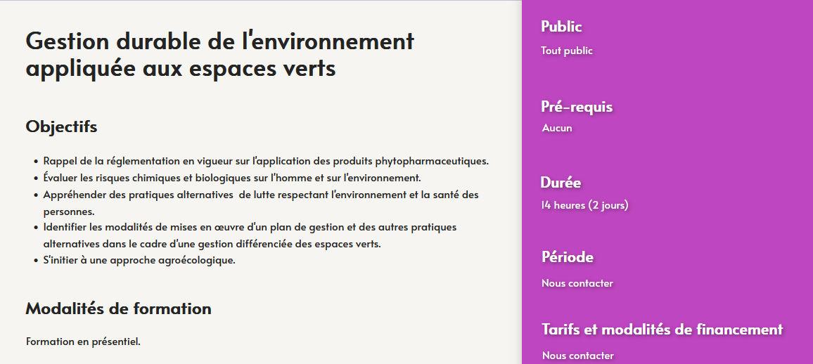 formation gestion durable de l'environnement - paysage - espaces verts