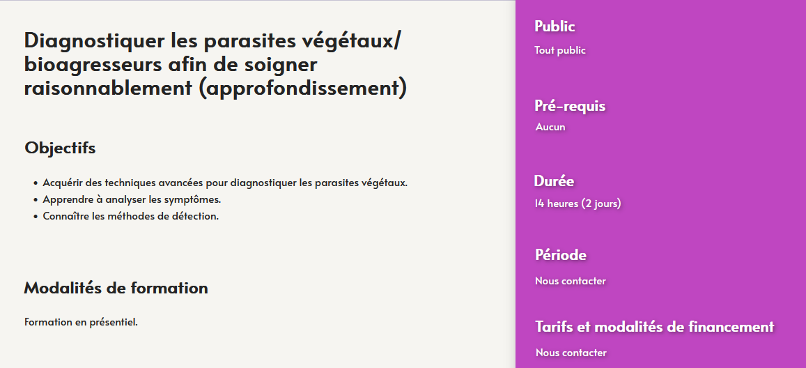 diagnostiquer les parasites végétaux - formation - bioagresseurs