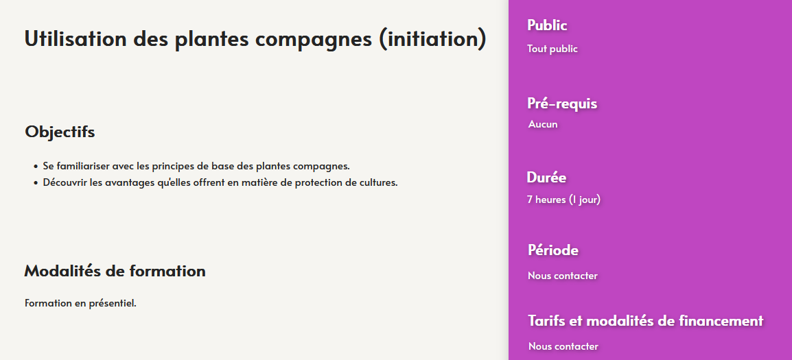 formation utilisation des plantes compagnes