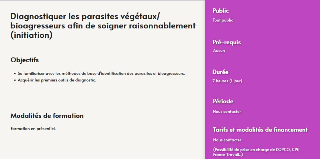 diagnostiquer les parasites végétaux - formation