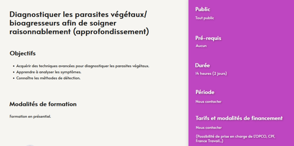 diagnostiquer les parasites végétaux - formation - bioagresseurs