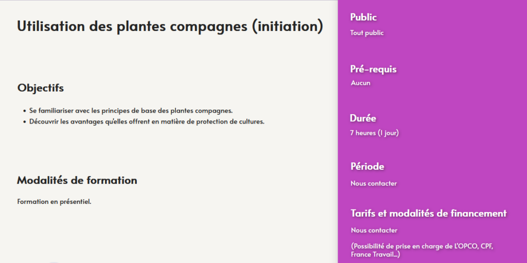 formation utilisation des plantes compagnes