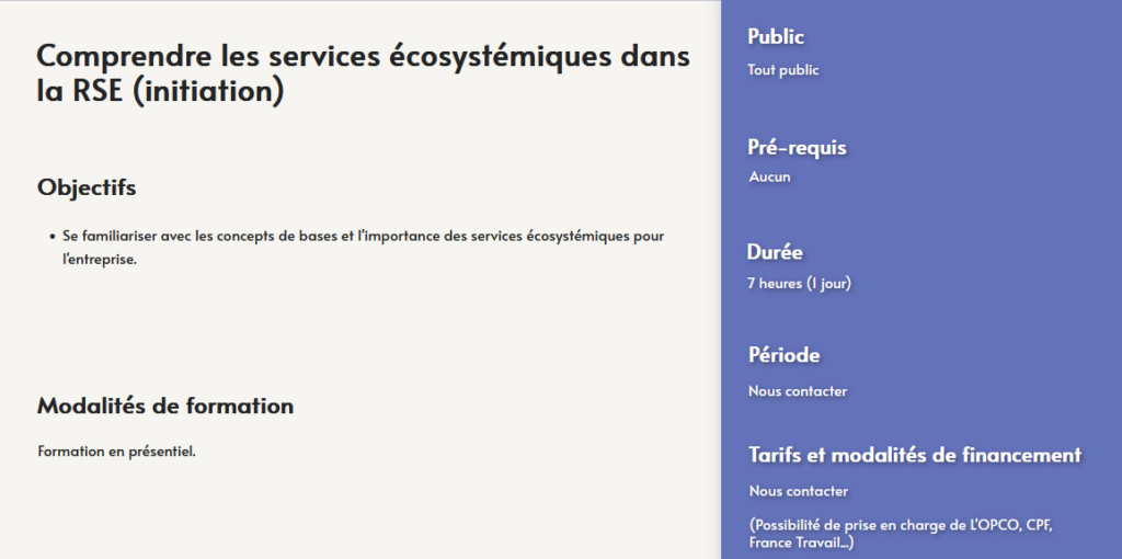 formation comprendre services ecosytemique dans la rse