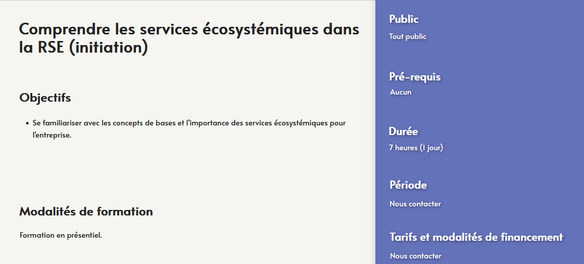 formation comprendre services ecosytemique dans la rse