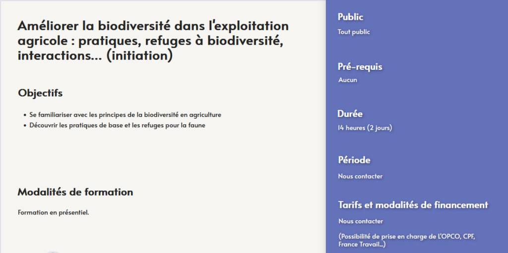 Formation améliorer la biodiversité