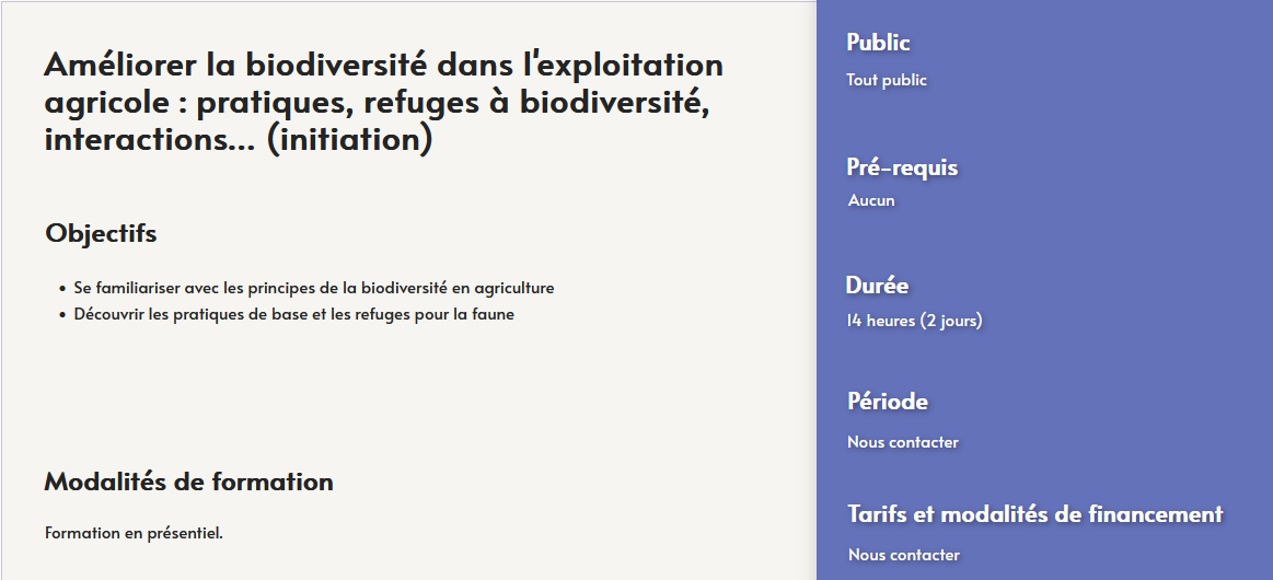 Formation améliorer la biodiversité