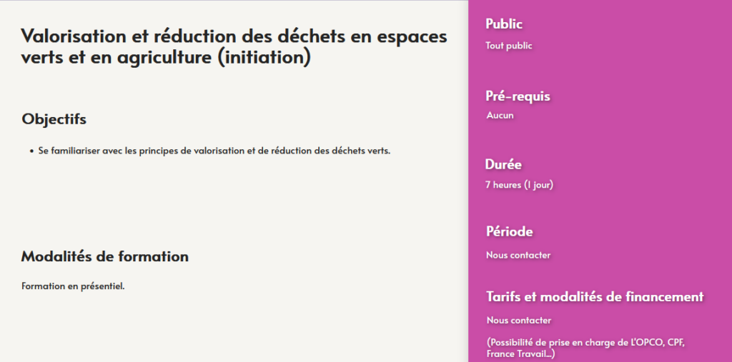 formation valorisation et réduction des déchéts - espaces verts - agriculture