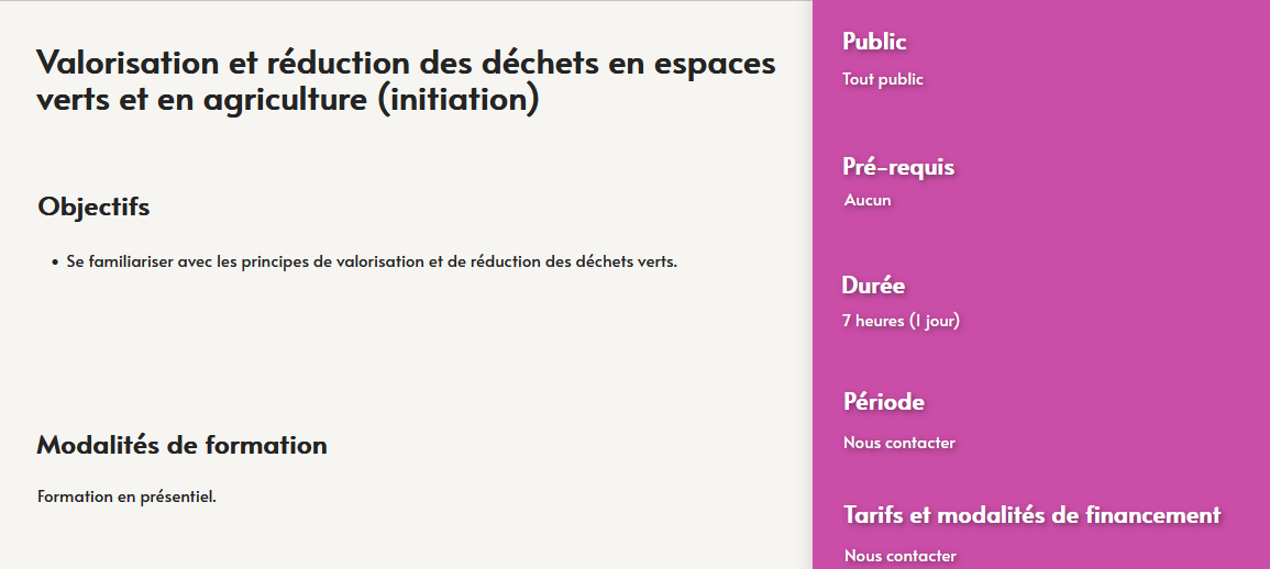 formation valorisation et réduction des déchéts - espaces verts - agriculture