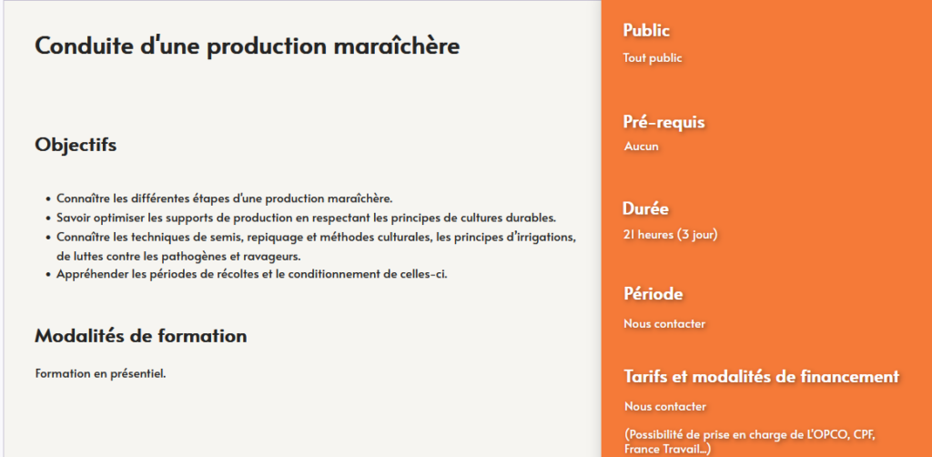 formation conduite production maraichere