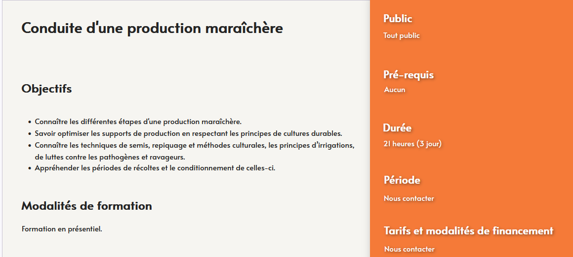 formation conduite production maraichere